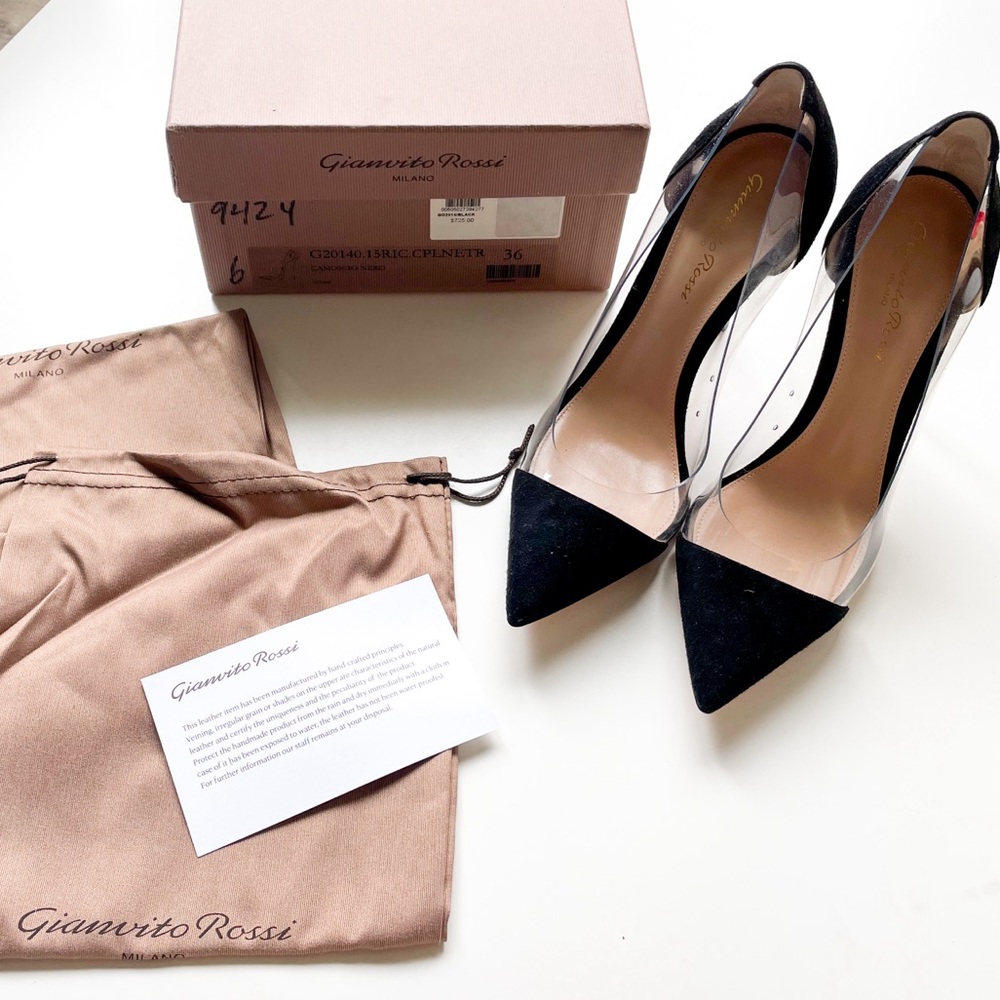 NIB Gianvito Rossi Plexi Pump Black Suede